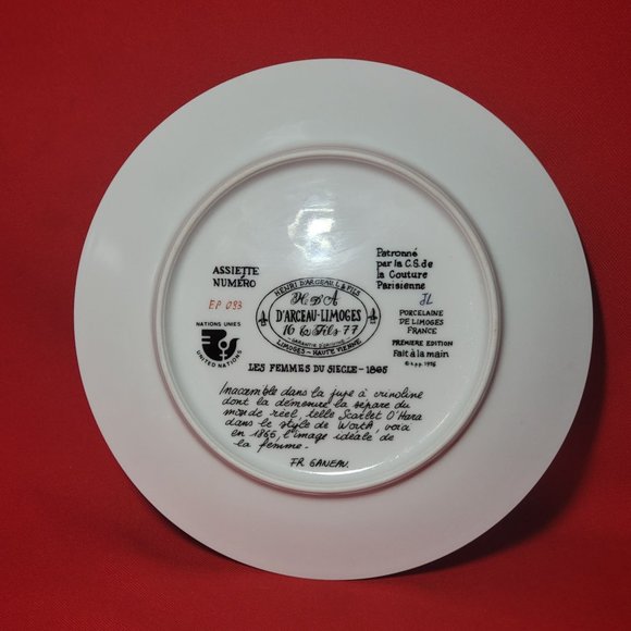 VTG 1976 D’Arceau Limoges Collectors Plate Scarlet En Crinoline La Femme inacces - Picture 3 of 10